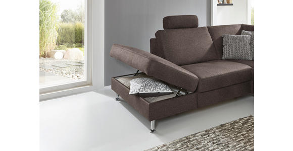 ECKSOFA in Mikrofaser Braun  - Alufarben/Braun, Design, Textil/Metall (242/275cm) - Dieter Knoll