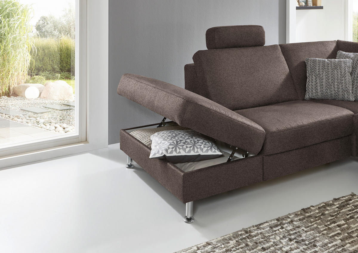 ECKSOFA in Mikrofaser Braun  - Alufarben/Braun, Design, Textil/Metall (242/275cm) - Dieter Knoll