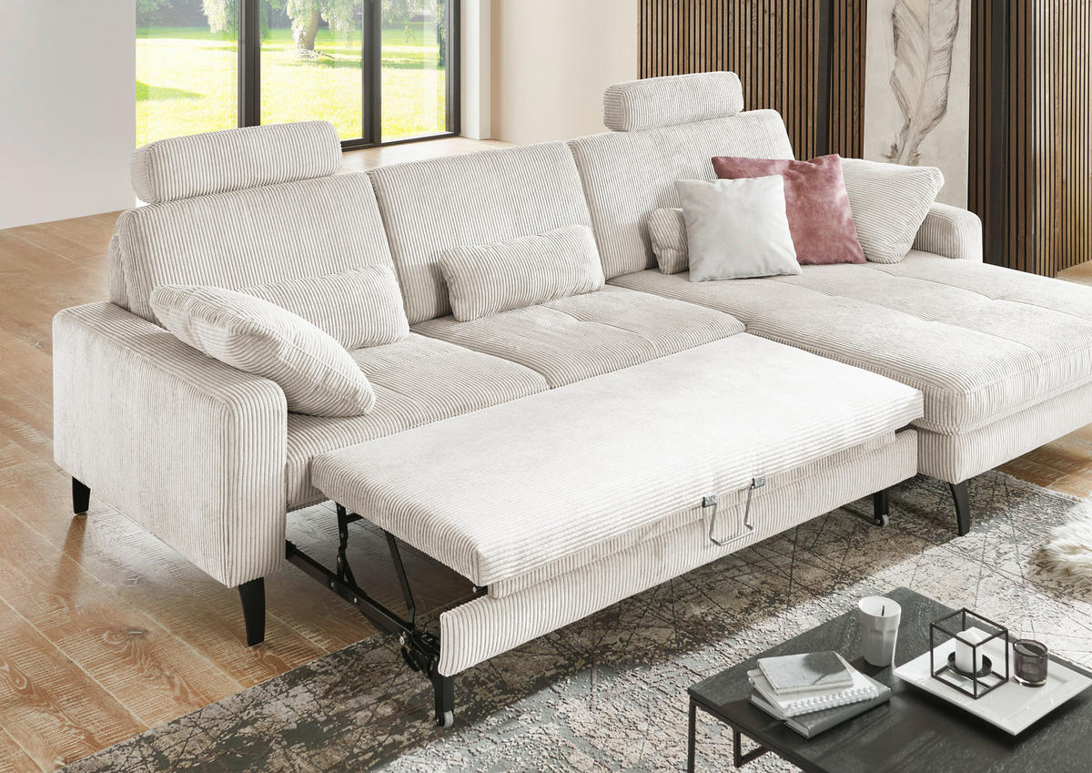 ECKSOFA in Cord Beige  - Beige/Schwarz, Modern, Textil/Metall (302/177cm) - Beldomo Style
