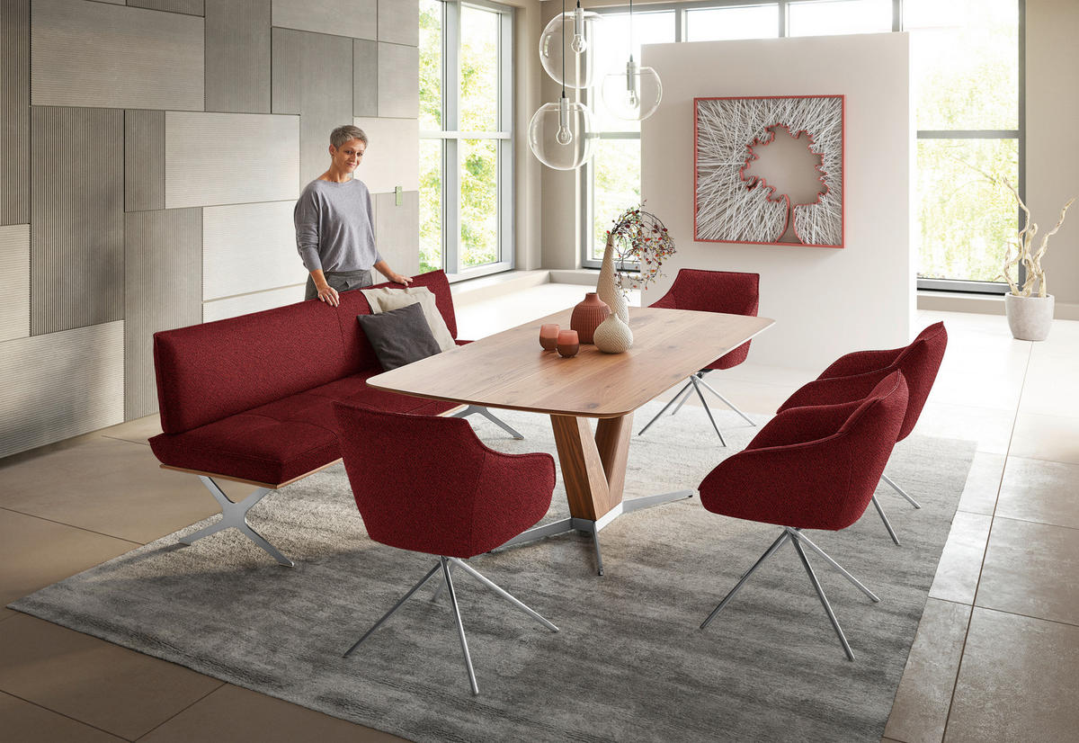 SITZBANK in Holz, Textil Rot, Nussbaumfarben, Nickelfarben  - Edelstahlfarben/Rot, Design, Holz/Textil (214/88/66cm) - Koinor