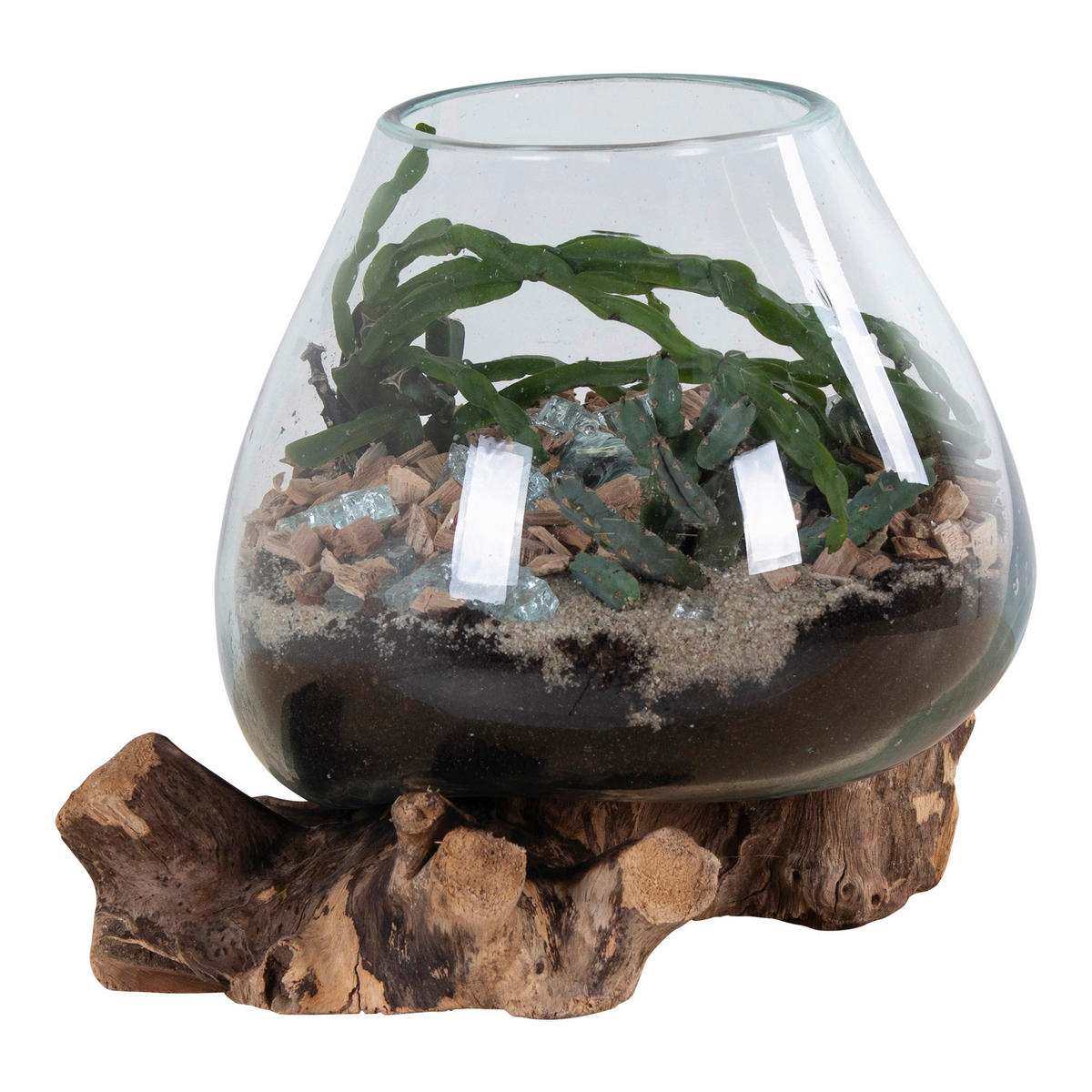 VASE  - Transparent/Teakfarben, Design, Glas/Holz (18/20/15cm)