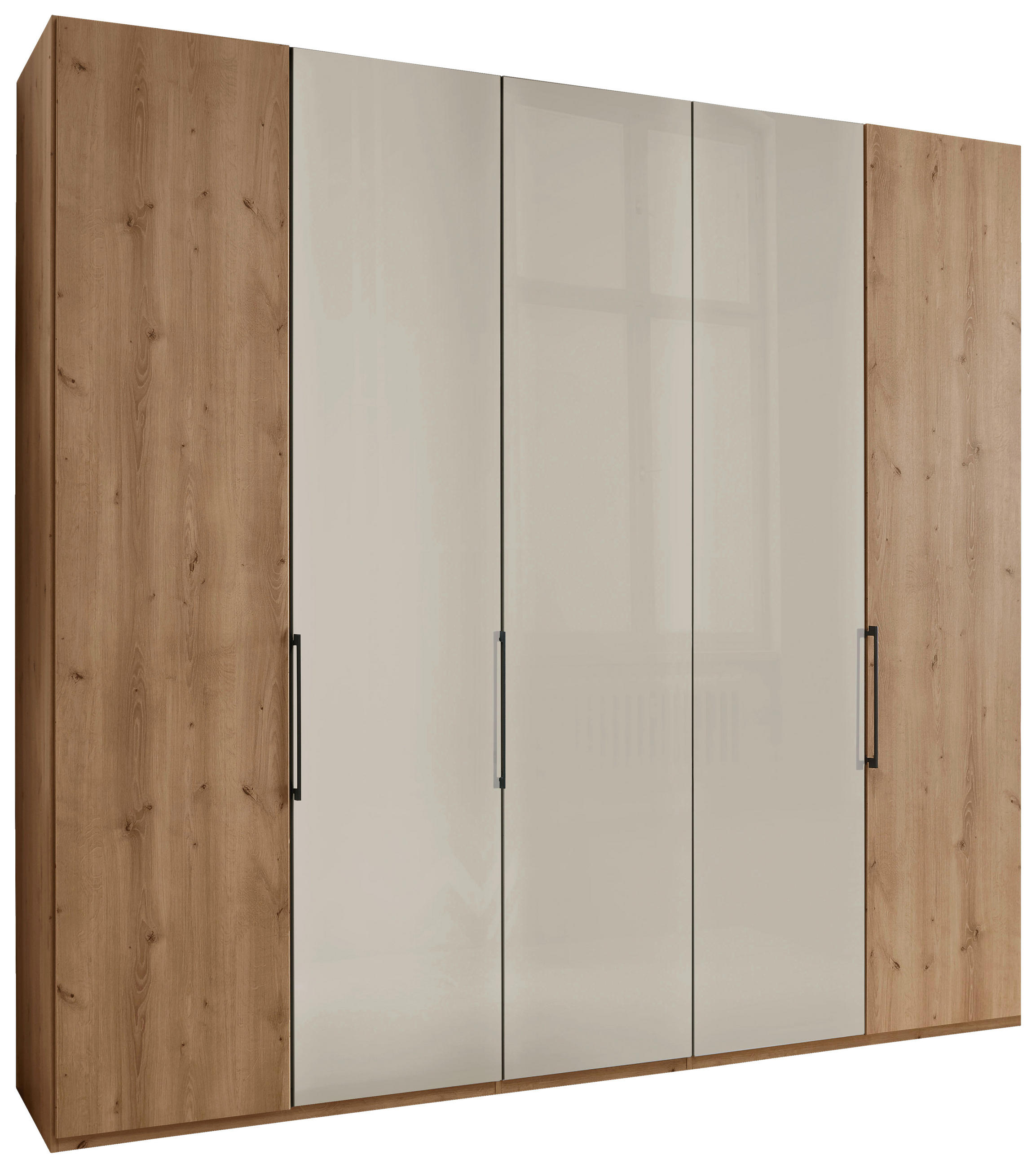 DREHTÜRENSCHRANK 250/236/58 cm,  in Champagner, Eiche Bianco, 5-türig  - Schieferfarben/Eiche Bianco, KONVENTIONELL, Glas/Holzwerkstoff (250/236/58cm) - Dieter Knoll