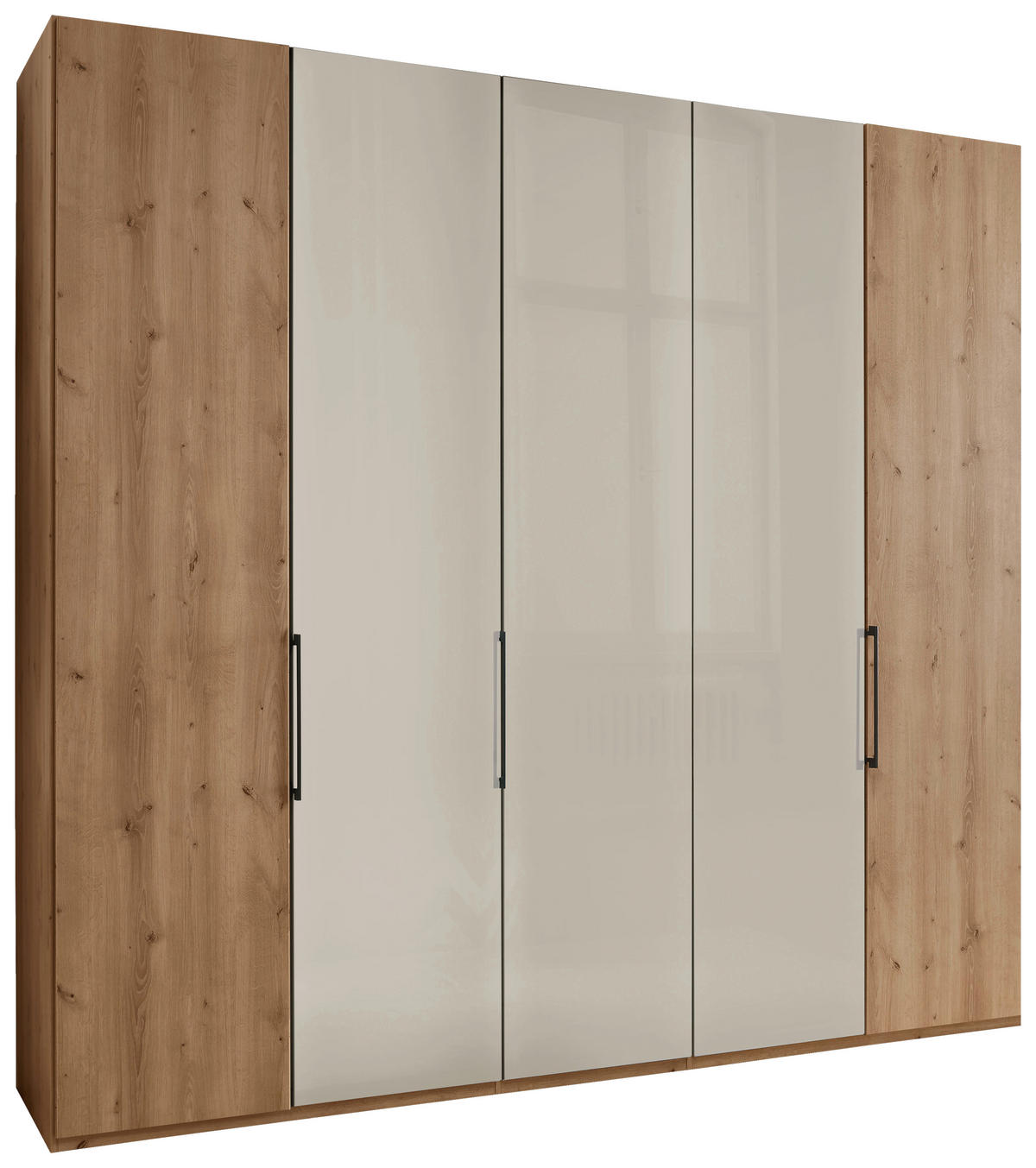 DREHTÜRENSCHRANK 250/236/58 cm,  in Champagner, Eiche Bianco, 5-türig  - Schieferfarben/Eiche Bianco, KONVENTIONELL, Glas/Holzwerkstoff (250/236/58cm) - Dieter Knoll