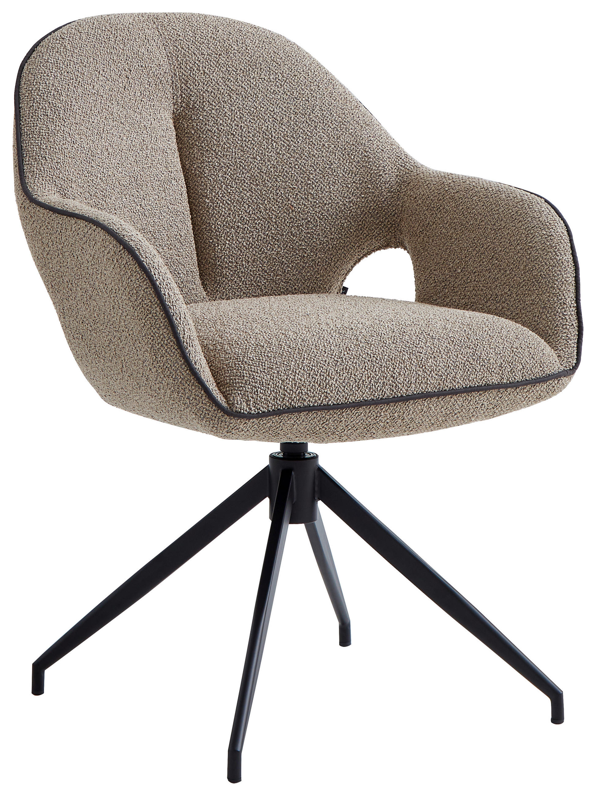 ARMLEHNSTUHL  in Eisen Leinenoptik  - Sandfarben/Schwarz, Design, Textil/Metall (62/85/64cm) - Novel