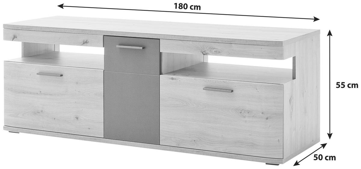 KOMODA POD TELEVIZI, antracitová, barvy dubu, 180/55/50 cm - černá/barvy dubu, Design, kov/kompozitní dřevo (180/55/50cm) - Livetastic