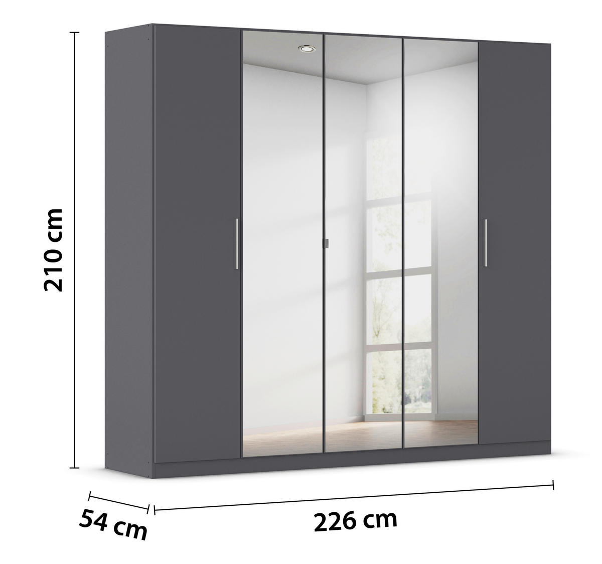 DREHTÜRENSCHRANK 226/210/54 cm,  in Grau, 5-türig  - Alufarben/Grau, KONVENTIONELL, Glas/Holzwerkstoff (226/210/54cm) - home24