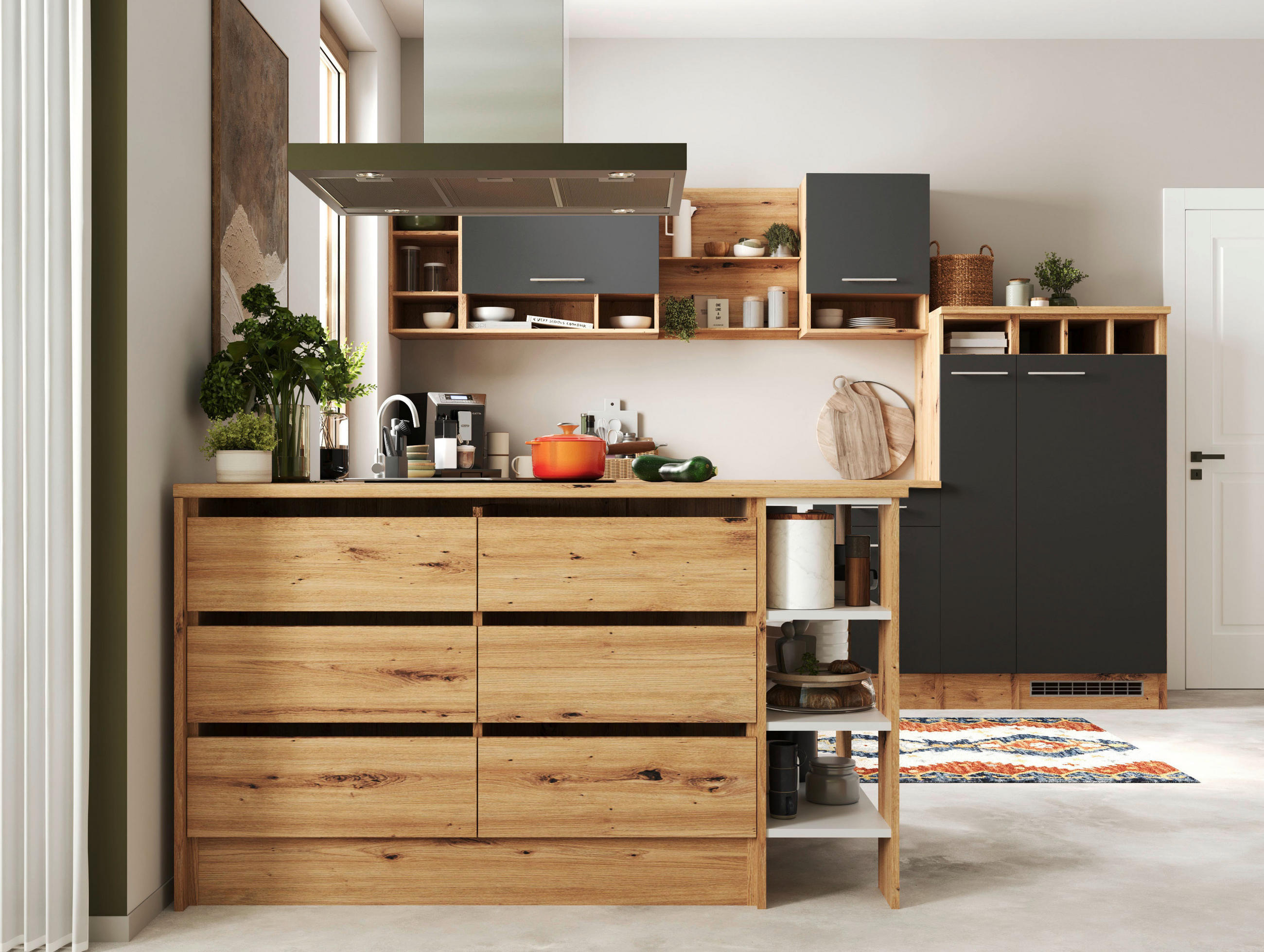 KÜCHENBLOCK 310-150 cm   in Grau  - Wildeiche/Grau, Design, Holzwerkstoff/Metall (310-150cm) - Respekta