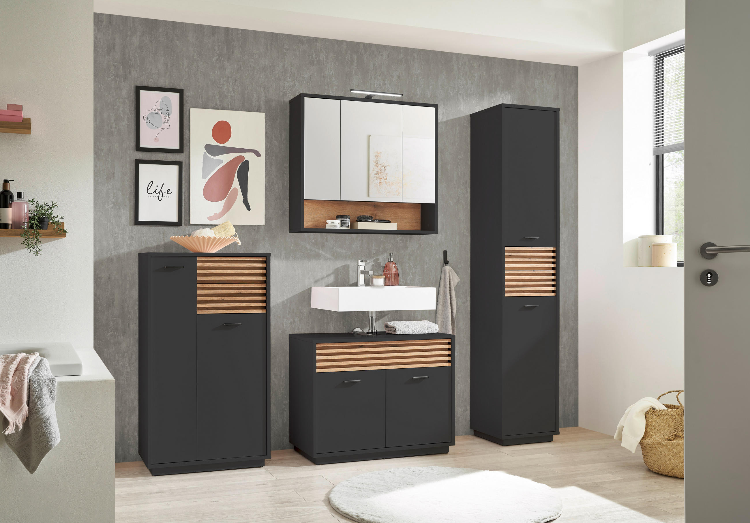 HOCHSCHRANK 38/191/35 cm  - Eichefarben/Anthrazit, KONVENTIONELL, Holzwerkstoff/Kunststoff (38/191/35cm) - home24