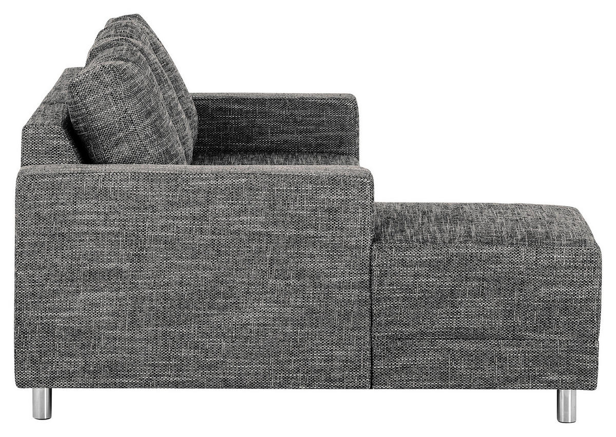 ECKSOFA in Struktur Schwarz  - Chromfarben/Schwarz, Design, Textil/Metall (144/200cm) - MID.YOU