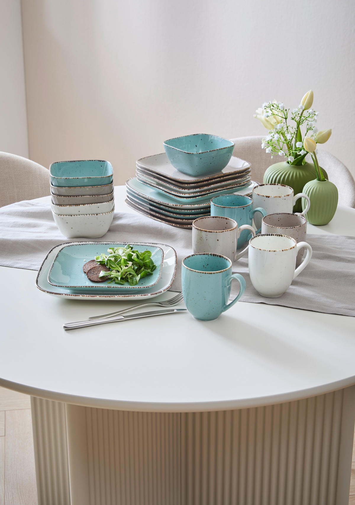 KOMBINOVANÝ SERVIS 24-dielne, porcelán keramika  - biela/taupe, Lifestyle, keramika - Landscape