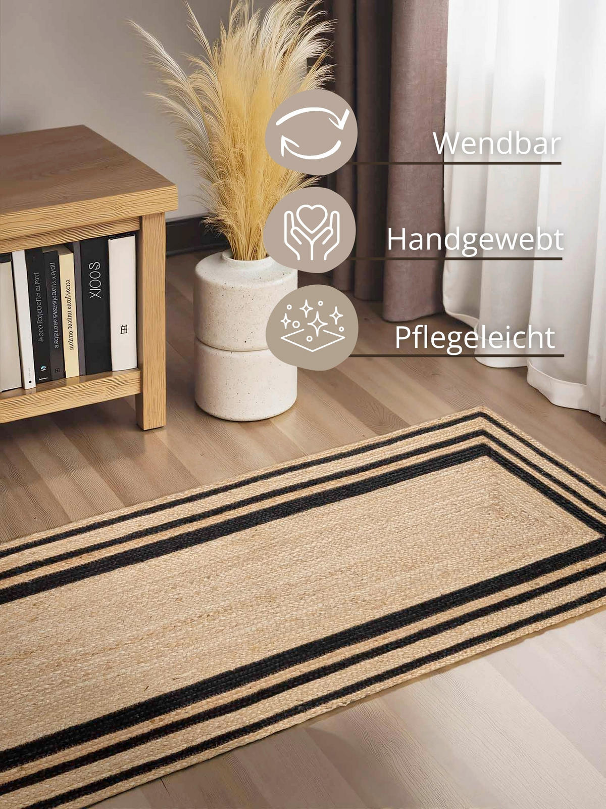 LÄUFER 70/200 cm Jutta Schwarz, Goldbraun  - Goldbraun/Schwarz, Basics, Textil (70/200cm) - Hanse Home