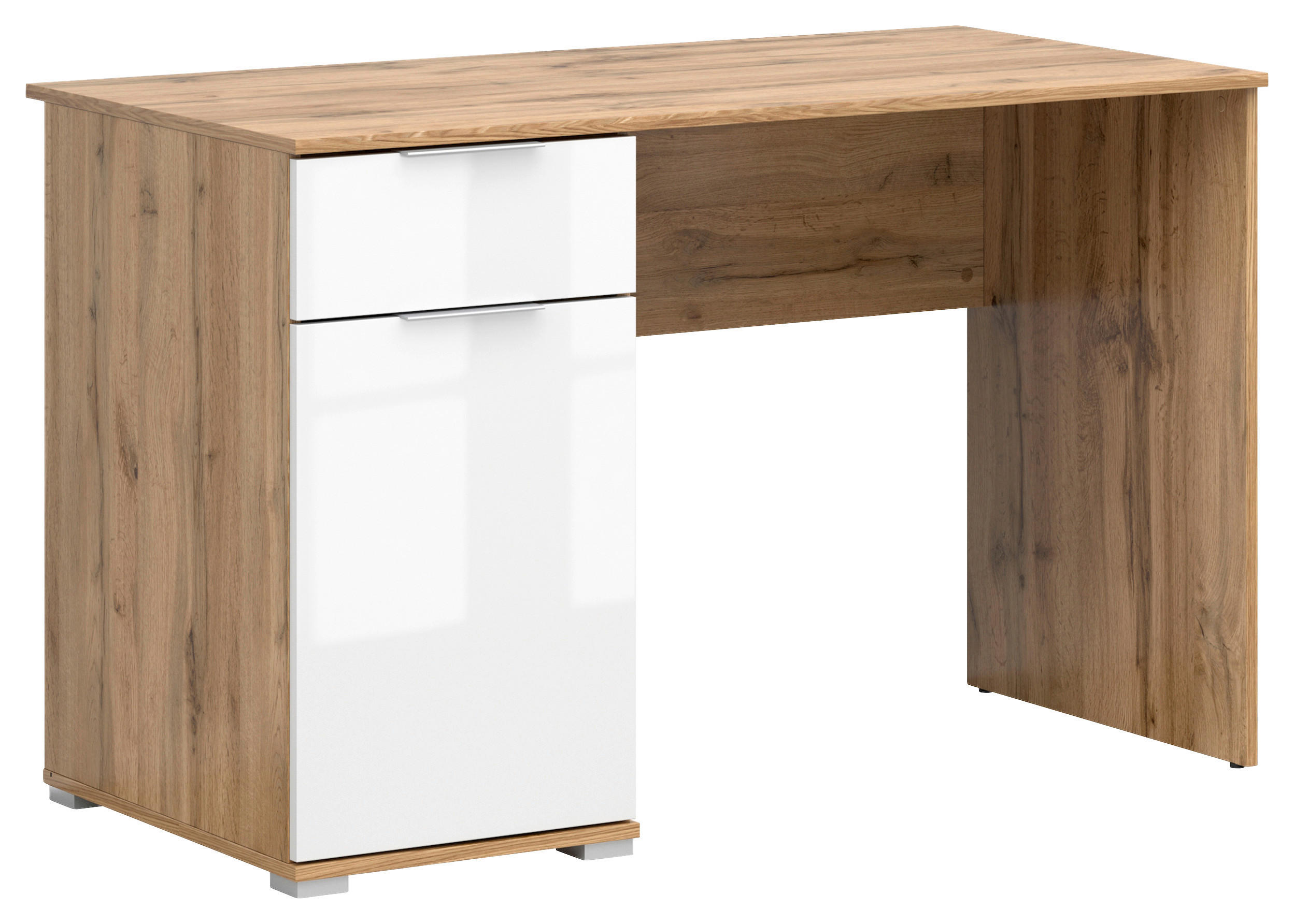 SCHREIBTISCH 120/60/76 cm  in Weiß, Eiche Wotan  - Eiche Wotan/Silberfarben, Design, Holzwerkstoff/Kunststoff (120/60/76cm)