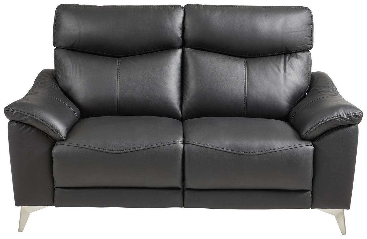 2-SITZER-SOFA Kombination Echtleder/Lederlook Lederlook Schwarz  - Edelstahlfarben/Schwarz, Design, Leder/Textil (168/102/92cm) - Xora
