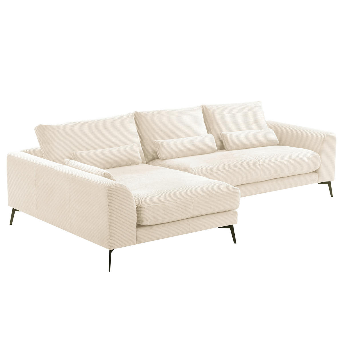 ECKSOFA  in Cord Creme Nierenkissen, Rückenkissen  172/313 cm  - Creme/Schwarz, Design, Textil/Metall (172/313cm) - P & B
