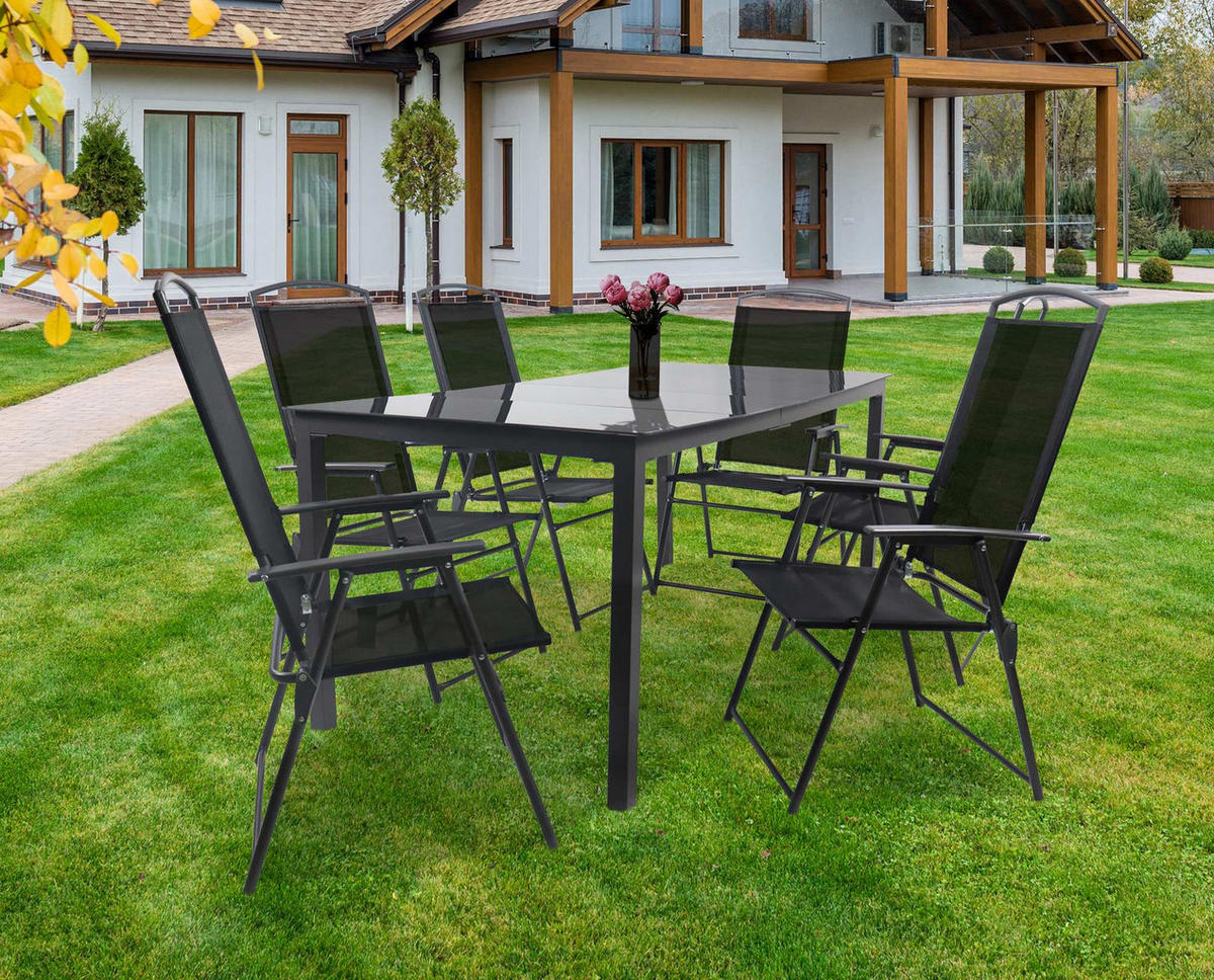 GARTENTISCHGRUPPE Aluminium  - Anthrazit/Schwarz, Basics, Glas/Textil - Gardenson