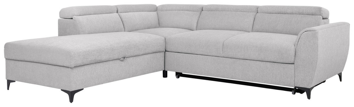 ECKSOFA in Velours Hellgrau  - Hellgrau/Schwarz, Konventionell, Textil/Metall (217/255cm) - MID.YOU