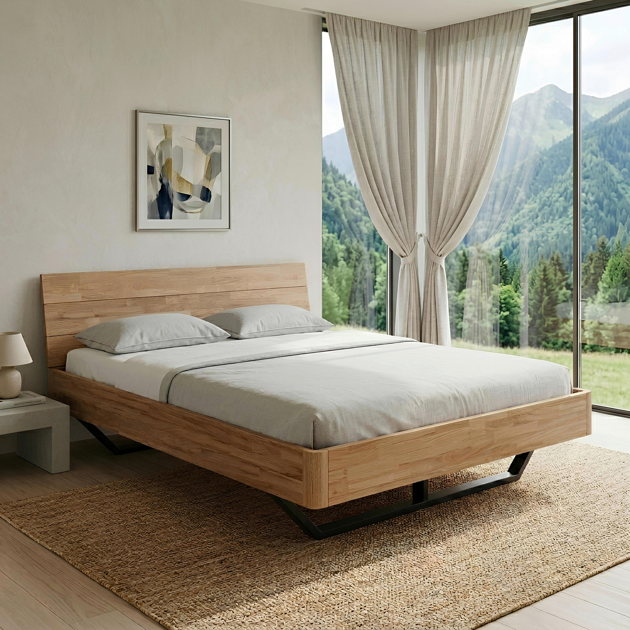 BETT 180/200 cm  in Eichefarben  - Eichefarben/Schwarz, MODERN, Holz/Metall (180/200cm) - MID.YOU