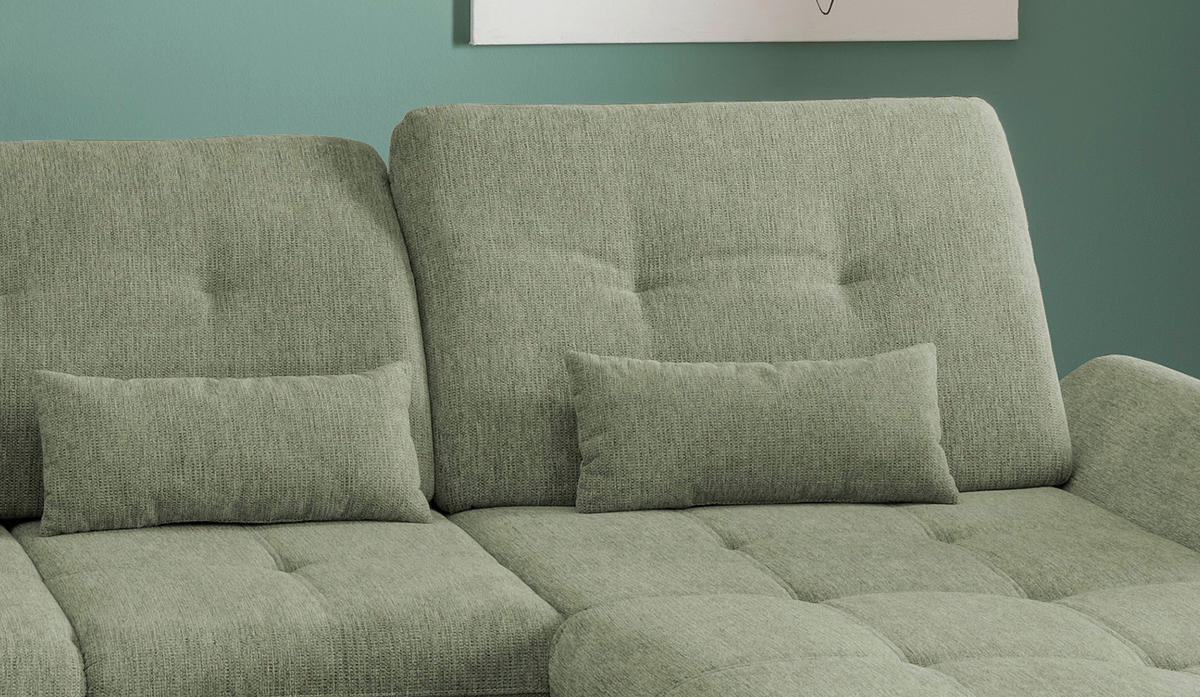 WOHNLANDSCHAFT Grün Chenille  - Chromfarben/Grün, Design, Textil/Metall (254/376/195cm) - Livetastic