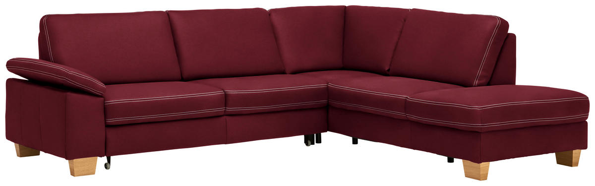 ECKSOFA Echtleder Bordeaux  - Eichefarben/Bordeaux, Konventionell, Leder/Holzwerkstoff (274/235cm) - Beldomo Premium