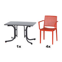 GARTENGARNITUR 5-teilig Stahl  - Rot, Basics, Kunststoff/Metall (70/80/110cm) - Siena Garden