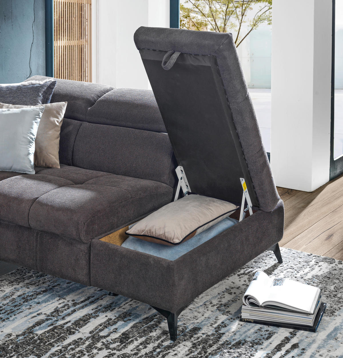 ECKSOFA Graubraun Mikrofaser  - Graubraun/Schwarz, Design, Kunststoff/Textil (279/210cm) - Stylife