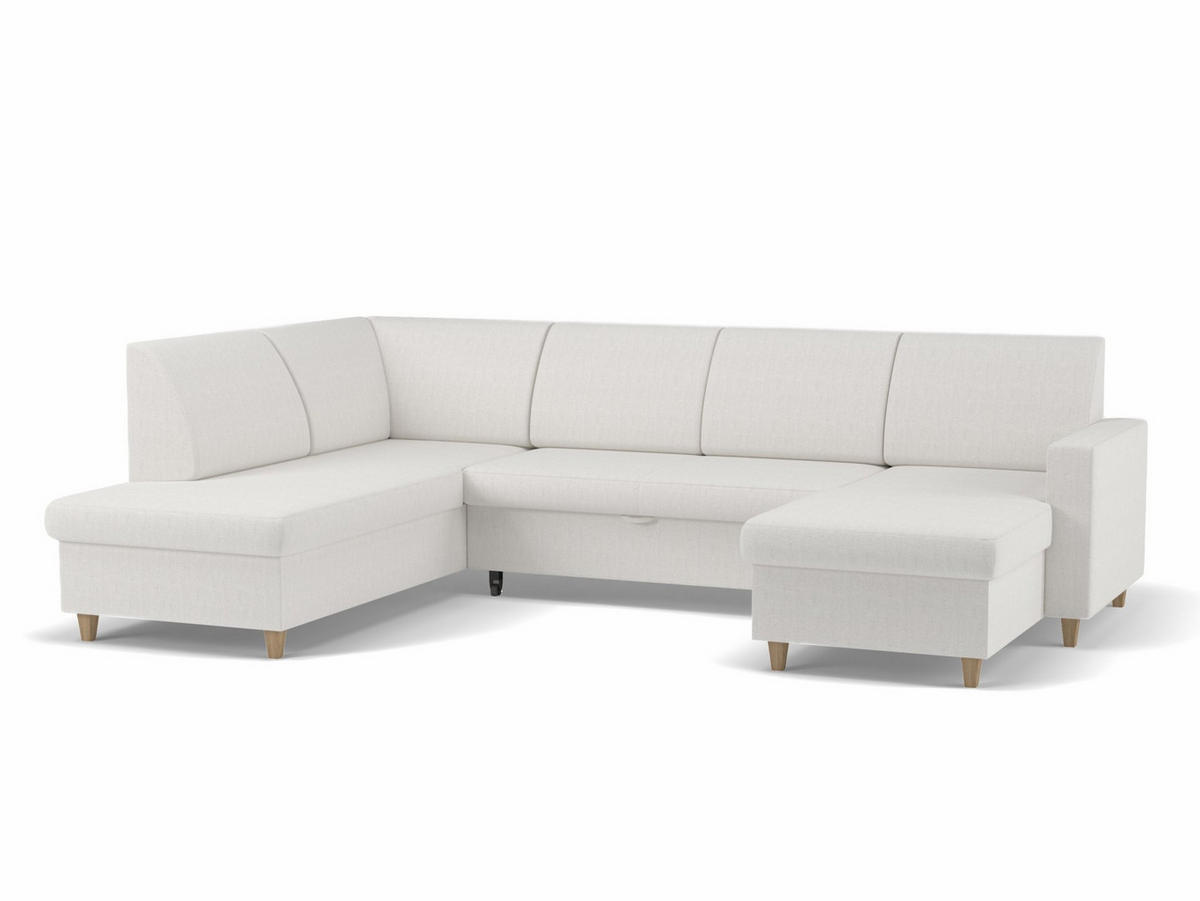 WOHNLANDSCHAFT NIKAS Creme Bouclé  - Buchefarben/Creme, Design, Holz/Textil (310/198/145cm) - MID.YOU