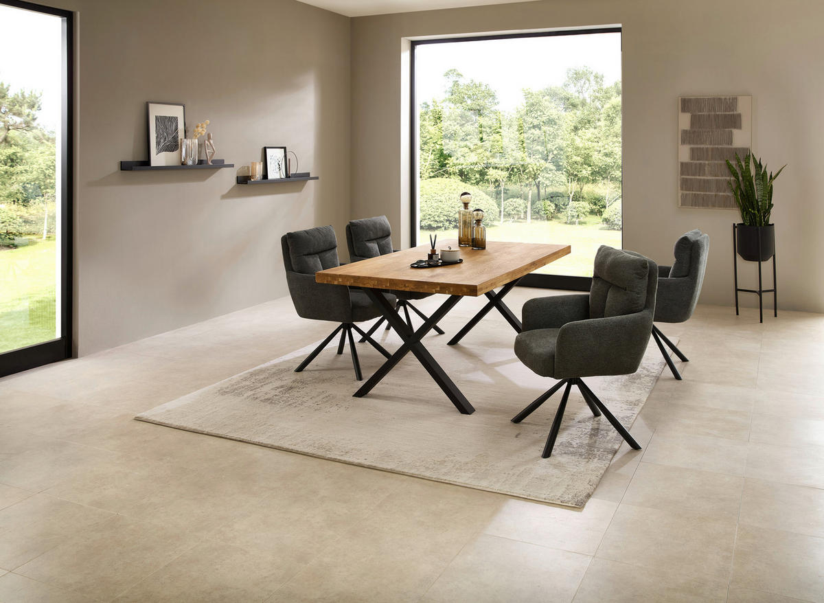 ESSTISCH in Holz, Metall 180/100/76 cm  - Eichefarben/Schwarz, Modern, Holz/Metall (180/100/76cm) - Livetastic