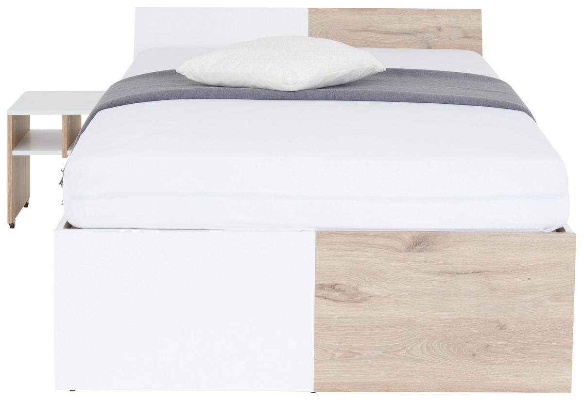 BETT 120/200 cm  in Weiß, Eichefarben  - Eichefarben/Weiß, KONVENTIONELL (120/200cm) - MID.YOU