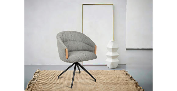 ARMLEHNSTUHL  Sitzfläche 360° drehbar, automatische Rückholfunktion Leinenoptik  - Schwarz/Grau, Design, Holz/Textil (61/84/62cm) - Valnatura