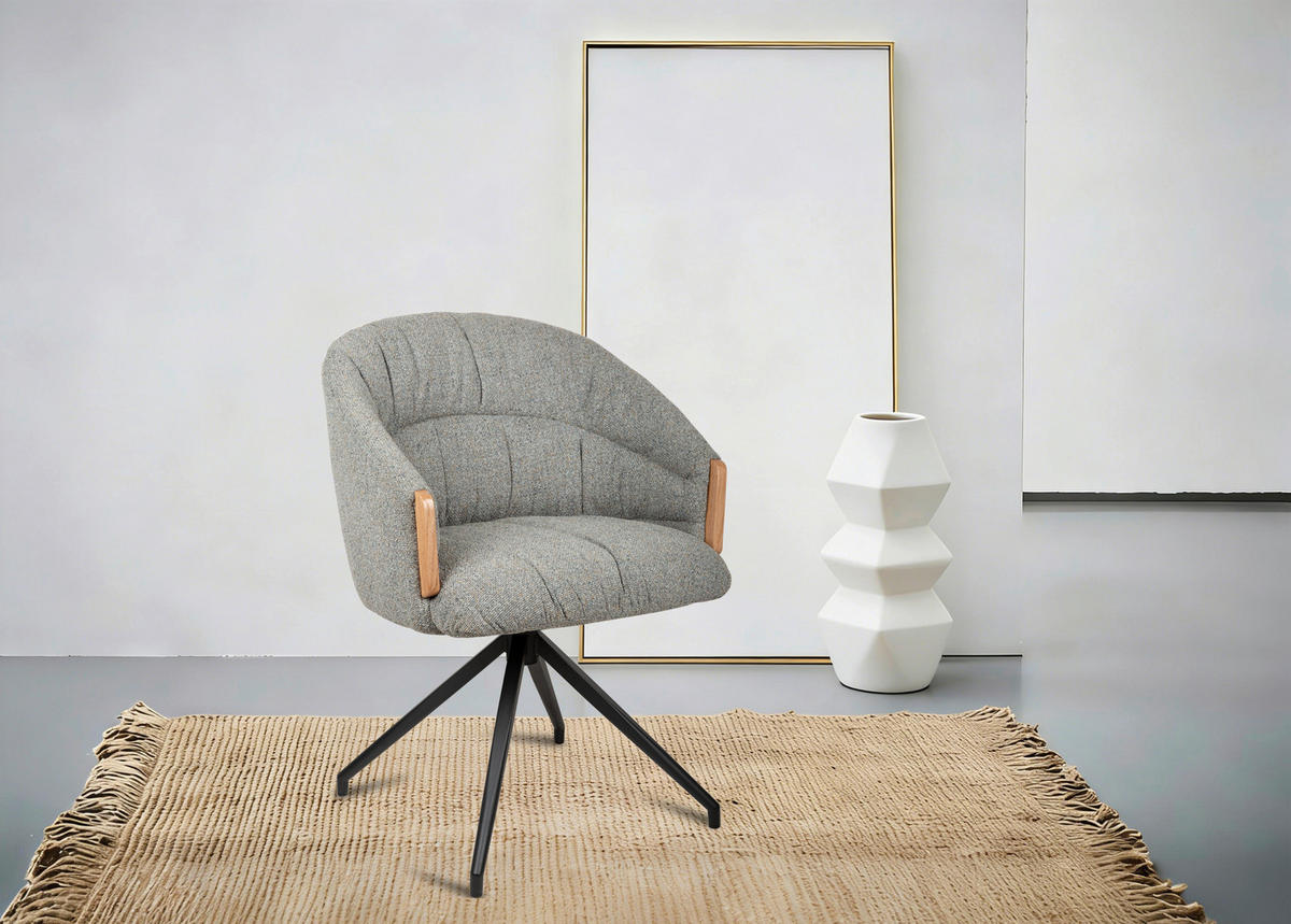 ARMLEHNSTUHL  Sitzfläche 360° drehbar, automatische Rückholfunktion Leinenoptik  - Schwarz/Grau, Design, Holz/Textil (61/84/62cm) - Valnatura