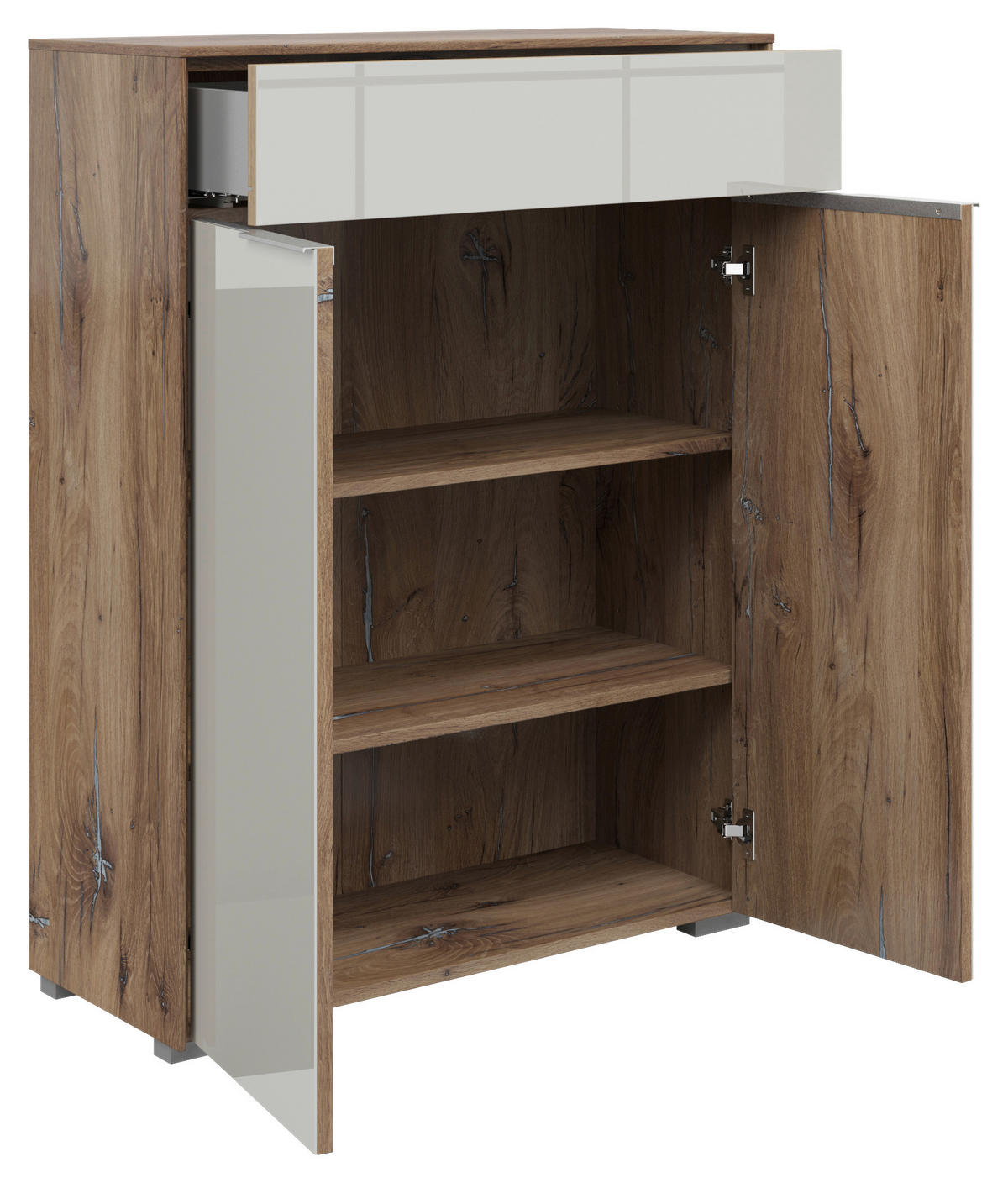 KOMMODE  in 81/110/37 cm  - Eiche dunkel/Silberfarben, KONVENTIONELL, Glas/Holzwerkstoff (81/110/37cm) - Voleo