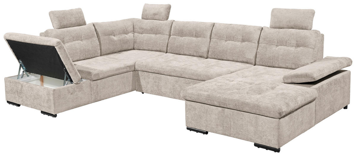 WOHNLANDSCHAFT RONDA Greige Webstoff  - Greige/Schwarz, Basics, Kunststoff/Textil (218/324/170cm) - Livetastic