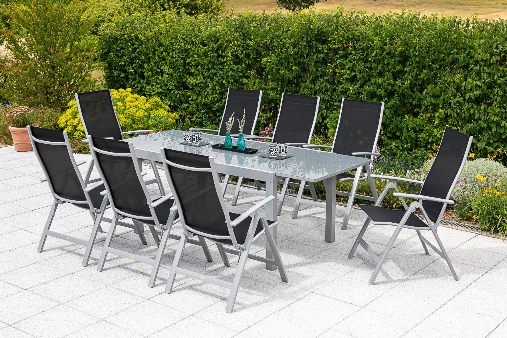 GARTENSET Aluminium - Silberfarben/Schwarz, MODERN, Textil/Metall - Gardenson