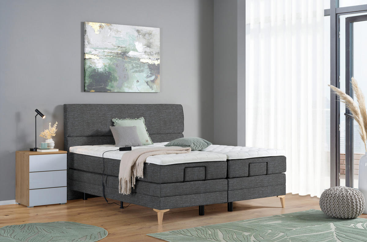 BOXSPRINGBETT 180/200 cm  in Grau  - Eichefarben/Grau, Konventionell, Holz/Textil (180/200cm) - Voleo