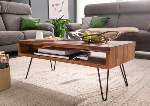 COUCHTISCH Sheesham massiv 100/50/40 cm rechteckig Sheeshamfarben  - Sheeshamfarben/Schwarz, MODERN, Holz/Metall (100/50/40cm) - MID.YOU