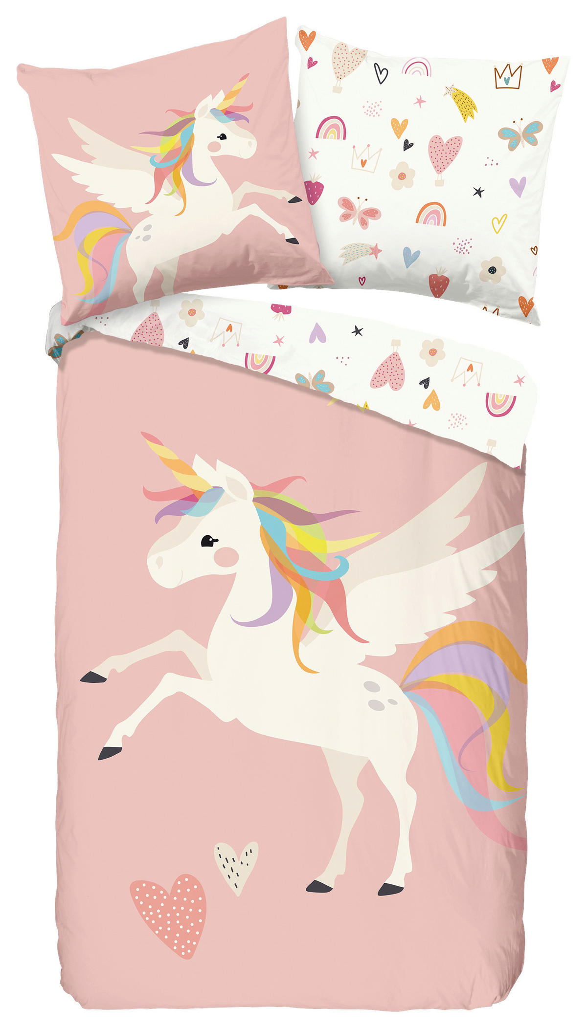JUGENDBETTWÄSCHE Unicorn Renforcé 135/200 cm  - Rot/Rosa, Design, Textil (135/200cm)