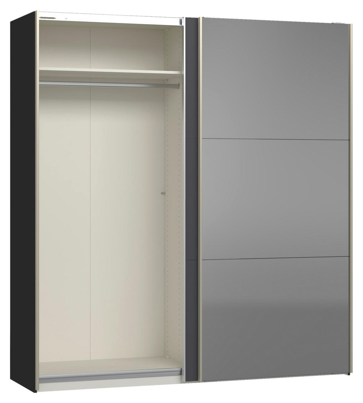 SCHWEBETÜRENSCHRANK 203/220/65 cm 2-türig Anthrazit, Schwarz  - Edelstahlfarben/Anthrazit, Design, Glas/Holzwerkstoff (203/220/65cm) - Jutzler