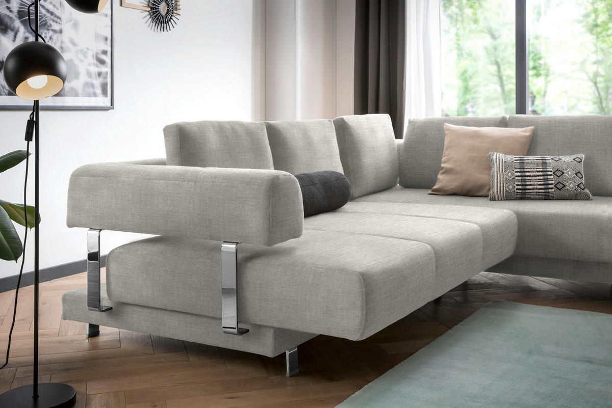 ECKSOFA Beige Chenille  - Beige, Design, Textil/Metall (277/235cm)