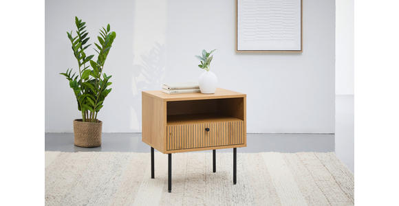 NACHTSCHRANK 50/50/40 cm - Eichefarben/Schwarz, Design, Holzwerkstoff/Metall (50/50/40cm) - Carryhome