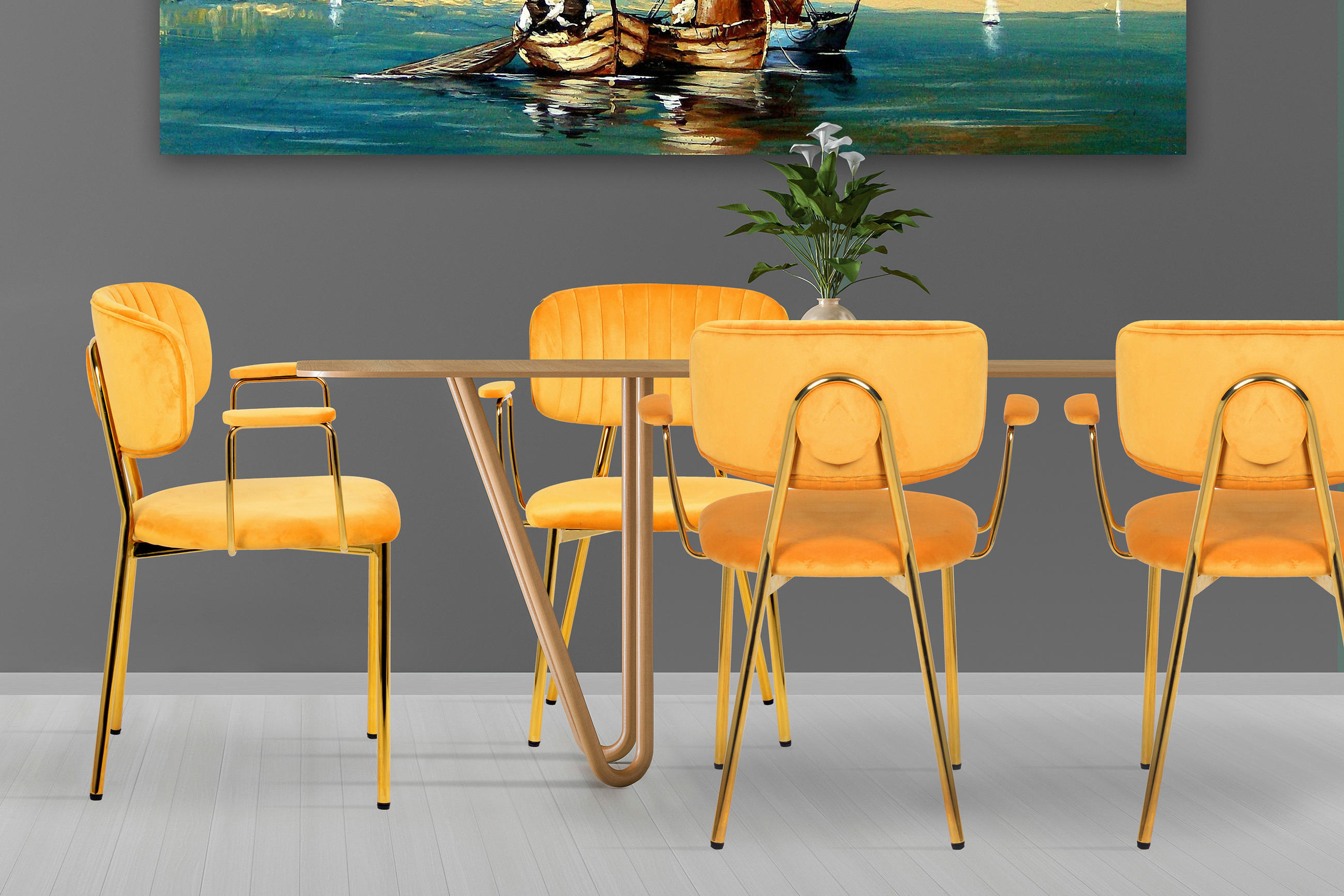 STUHL-SET 2 Stück  in Eisen Metall, Kunststoff  - Goldfarben/Orange, Design, Kunststoff/Metall (63/80/51cm) - Kayoom