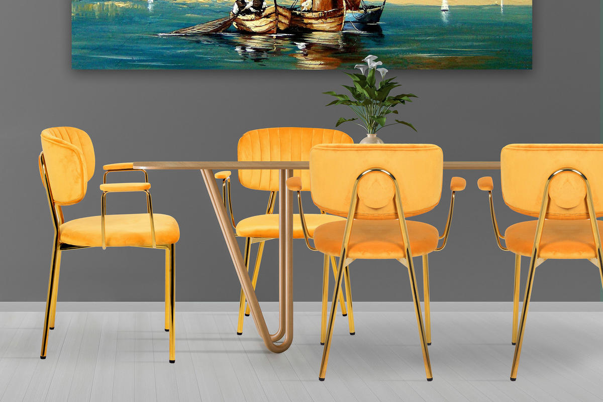 STUHL-SET 2 Stück  in Eisen  - Goldfarben/Orange, Design, Kunststoff/Metall (63/80/51cm) - Kayoom