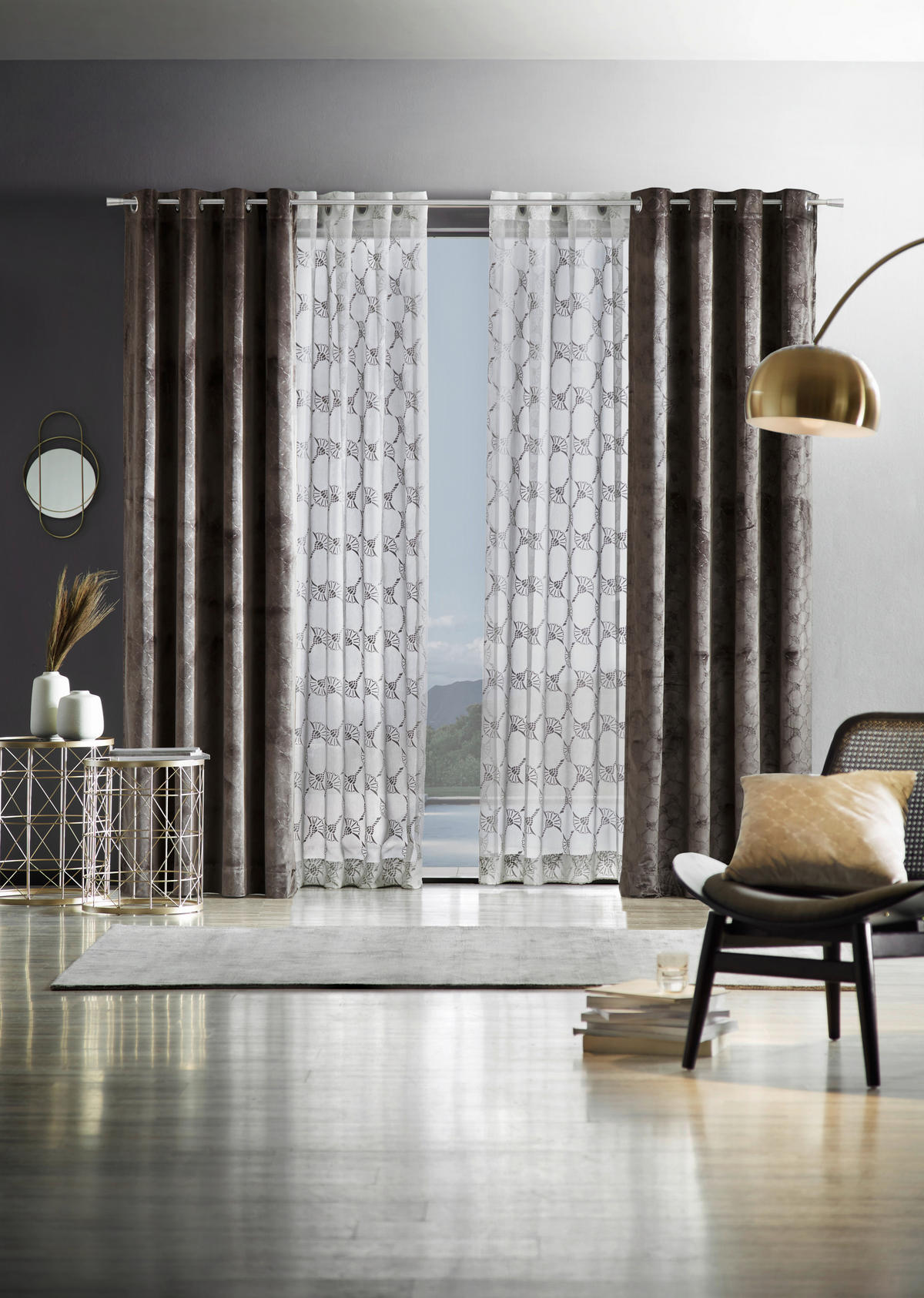 ZÁVES S OČKAMI, priehľadné, 140/250 cm - prírodná farba, Design, textil (140/250cm) - Joop!