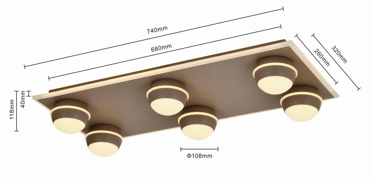 LED-DECKENLEUCHTE Biarritz 74/32/12,5 cm  - Sandfarben, Design, Kunststoff/Metall (74/32/12,5cm)