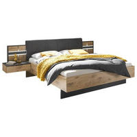BETTANLAGE 180/200 cm  in Graphitfarben, Eichefarben   - Eichefarben/Graphitfarben, Konventionell, Holzwerkstoff/Textil (180/200cm) - Ti'me