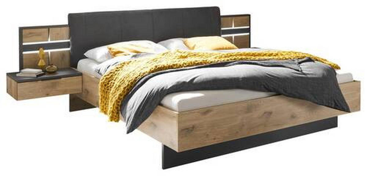 BETTANLAGE 180/200 cm  in Graphitfarben, Eichefarben   - Eichefarben/Graphitfarben, Konventionell, Holzwerkstoff/Textil (180/200cm) - Ti'me