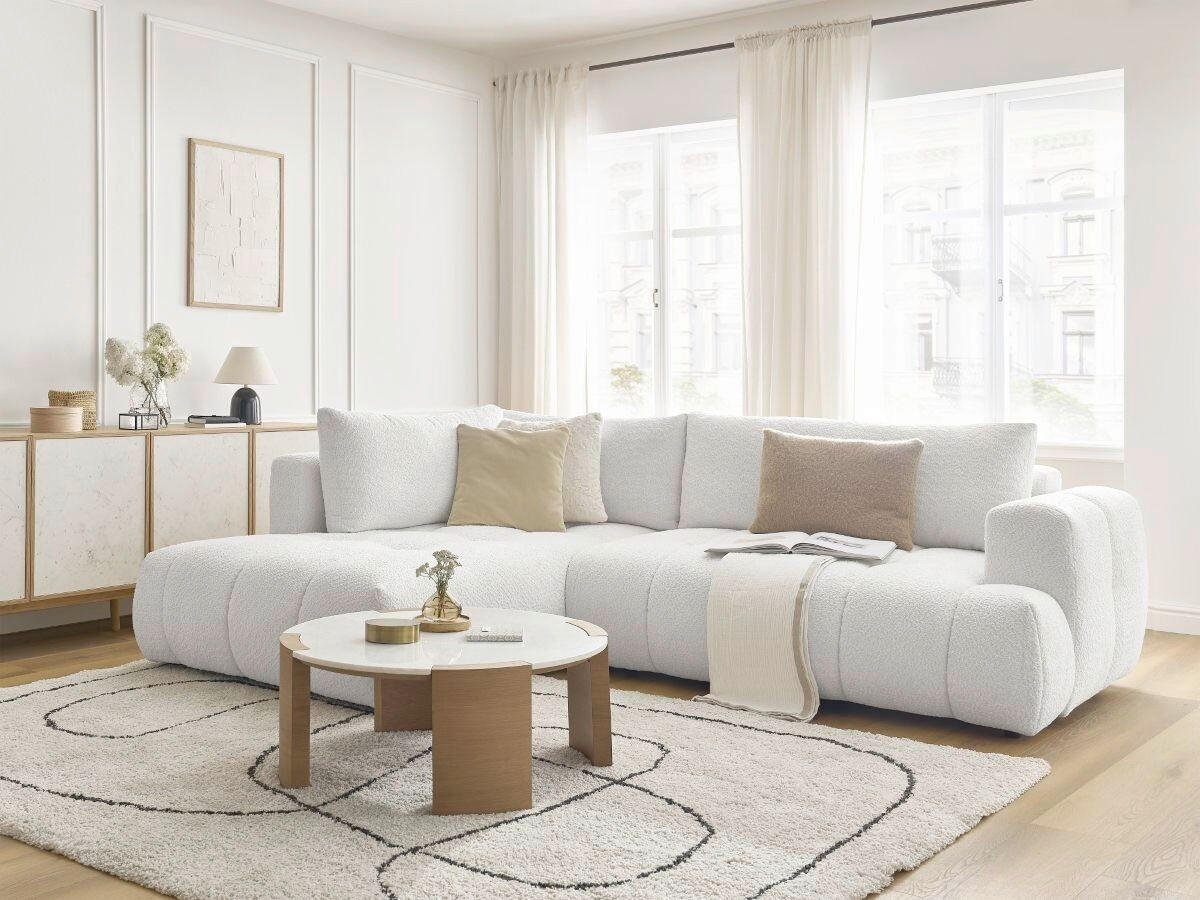 ECKSCHLAFSOFA EVEREST Bouclé Weiß  inkl. Rückenkissen, Schlaffunktion  - Schwarz/Weiß, MODERN, Kunststoff/Textil (204/282cm)