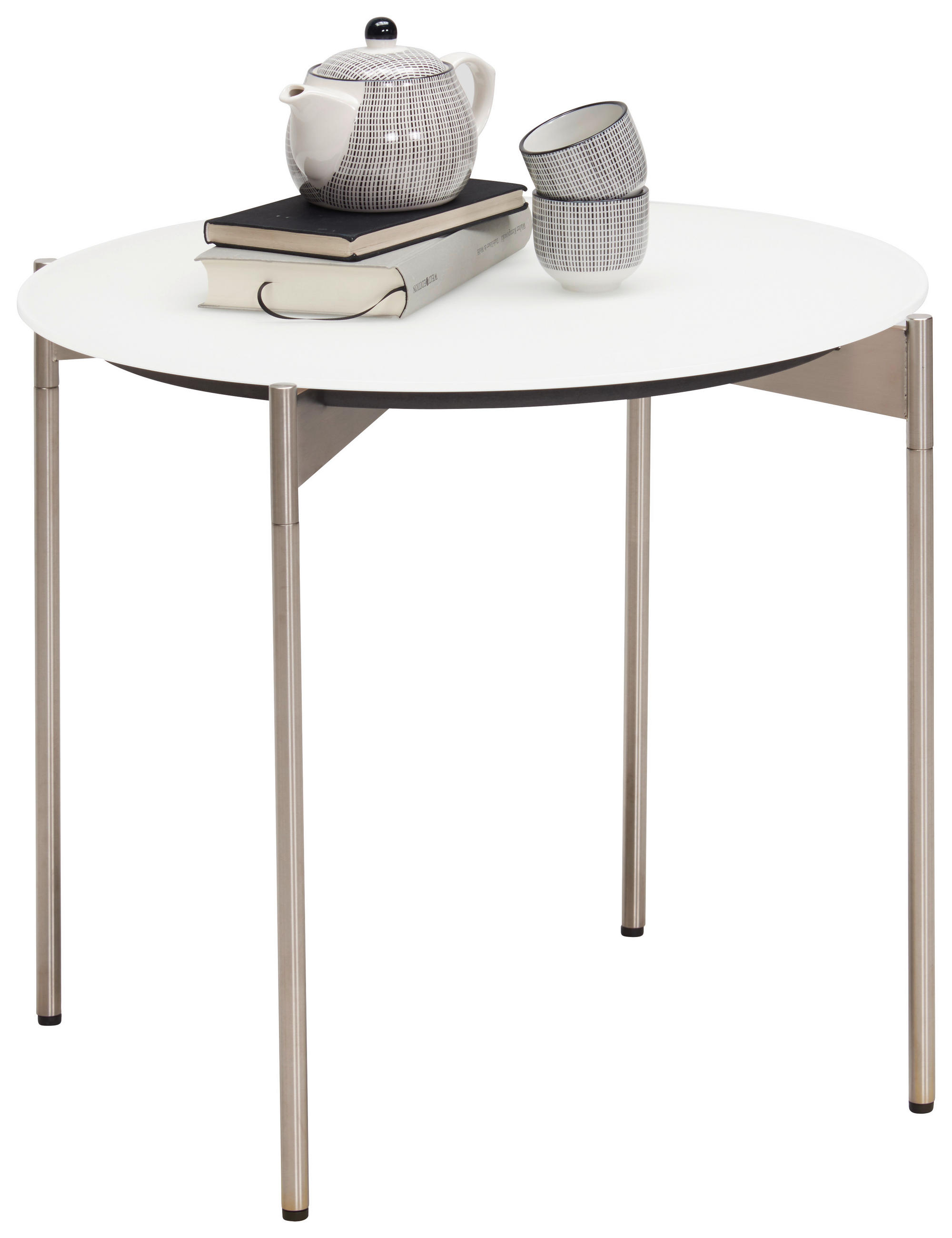 BEISTELLTISCH 55/55/49 cm Weiß, Edelstahlfarben rund  - Edelstahlfarben/Weiß, Design, Glas/Metall (55/55/49cm) - Venjakob