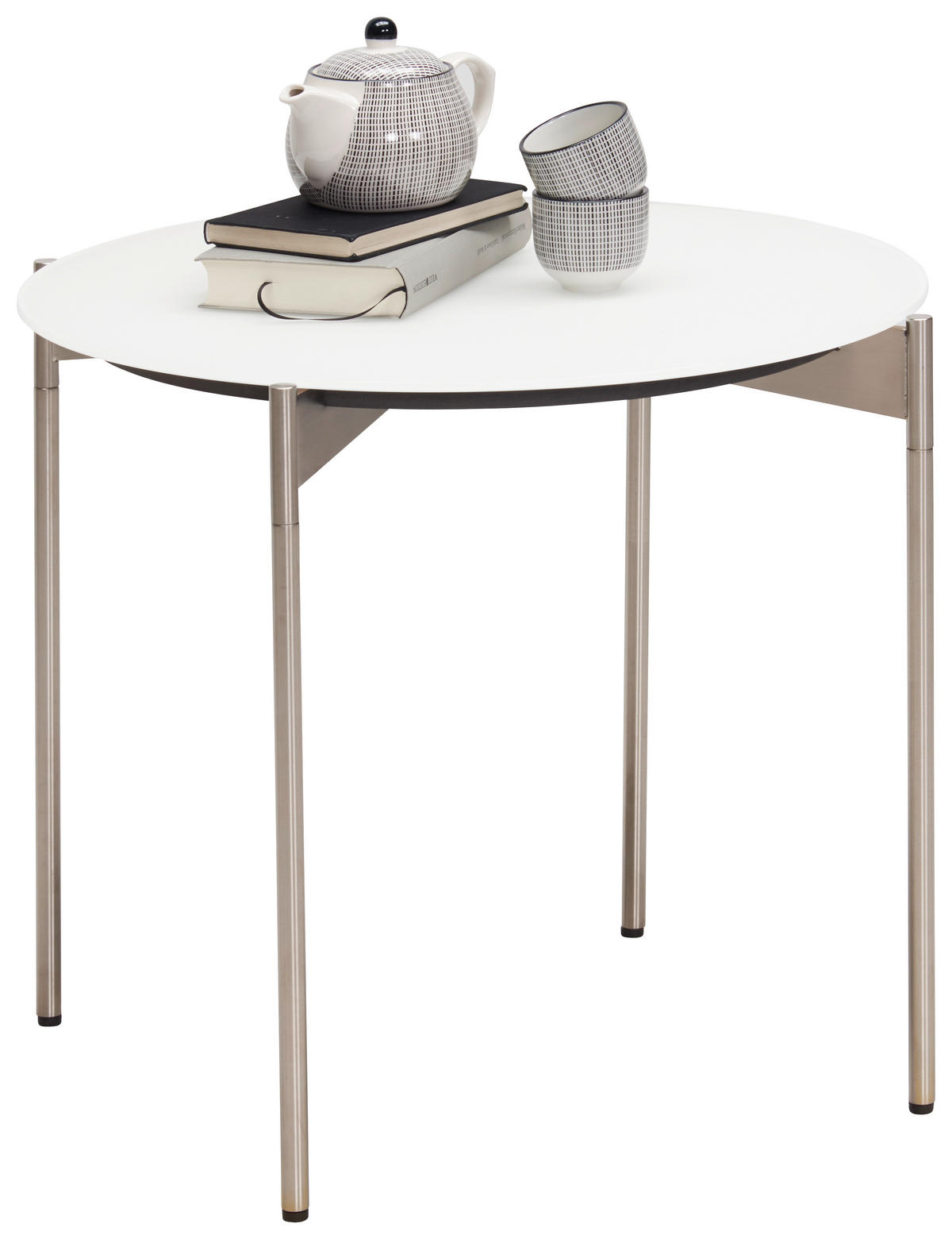 BEISTELLTISCH in Metall, Glas 55/55/49 cm  - Edelstahlfarben/Weiß, Design, Glas/Metall (55/55/49cm) - Venjakob