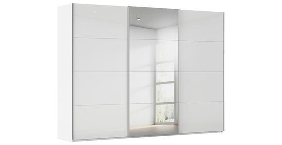 SCHWEBETÜRENSCHRANK 301/223/68 cm 3-türig Weiß, Weiß Hochglanz  - Weiß Hochglanz/Alufarben, Basics, Glas/Holzwerkstoff (301/223/68cm) - Novel