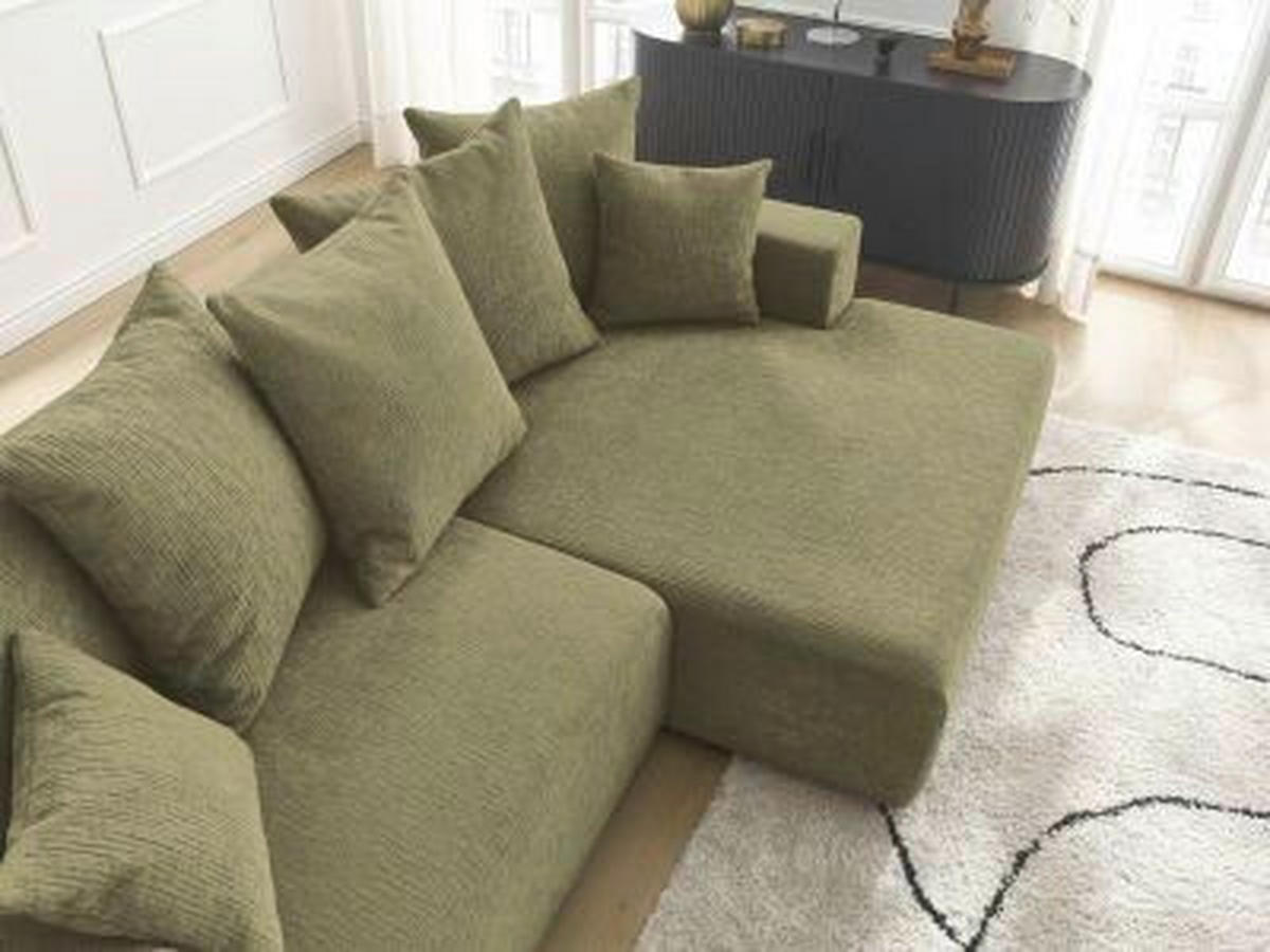 ECKSOFA Ottomane rechts  ATILLA Grün Struktur  - Schwarz/Grün, MODERN, Kunststoff/Textil (244/149cm)